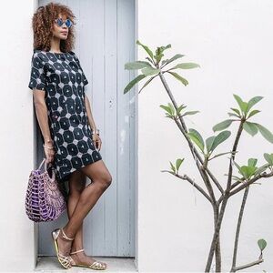 Matter Prints Black & White Geometric MIDI Tunic Dress - Japanese Inspired